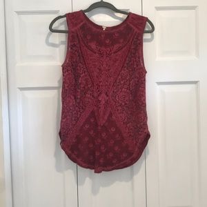 Free People Red Lace Tank Sz Small like new!